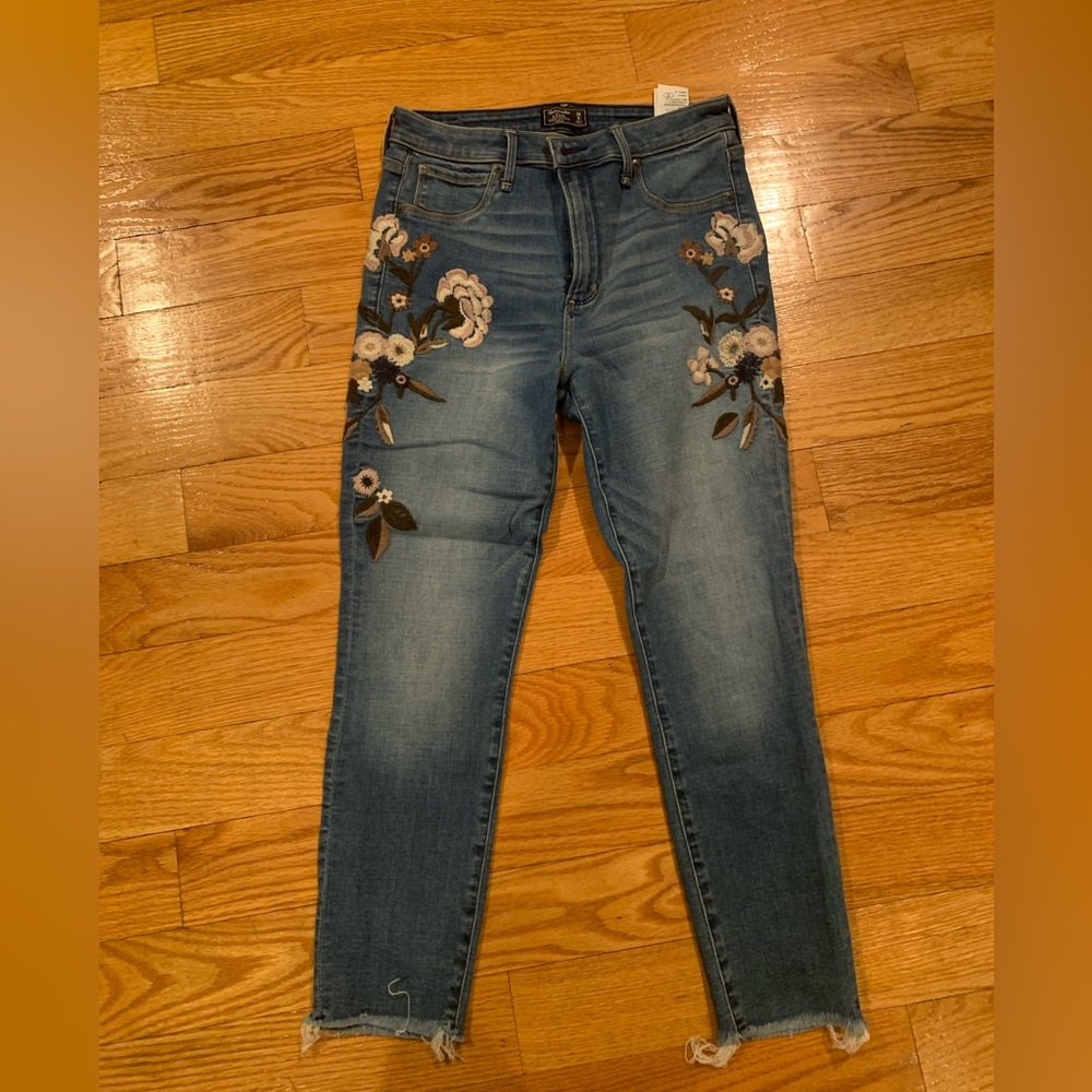 Abercrombie and Fitch jeans with beautiful embroidered flowers.